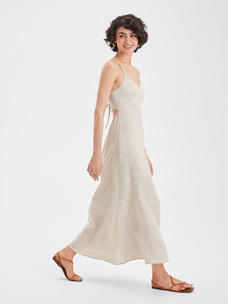 Сарафан из льняной ткани, бежевый, опт фото 1