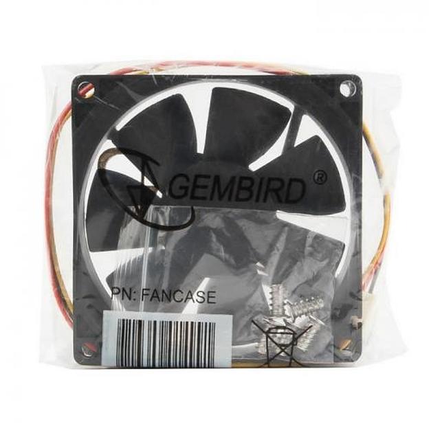 Вентилятор Gembird FANCASE 80x80x25, втулка, 3 pin, провод 30 см {100} фото 1