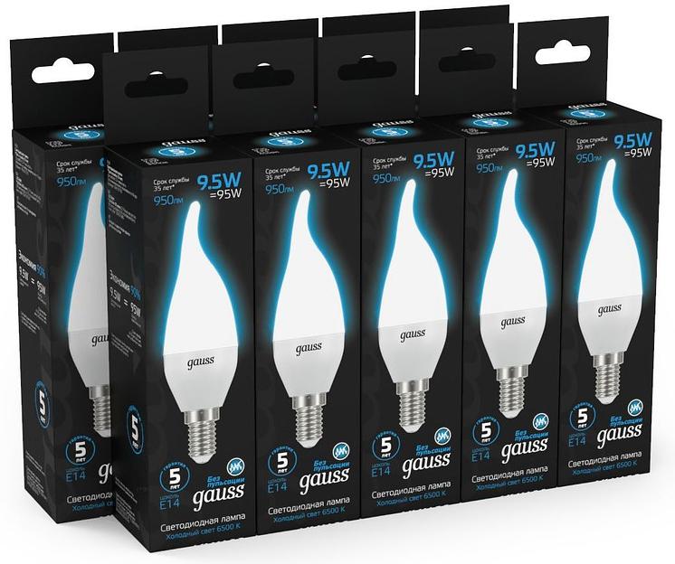 Лампа светодиодная Gauss 104101310 9.5Вт цок.:E14 свеча 220B 6500K св.свеч.бел.хол. (упак.:10шт) фото 5