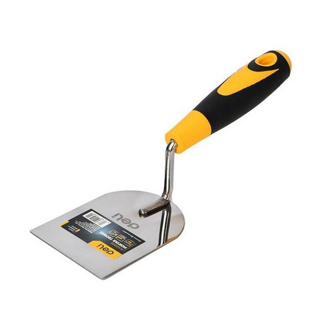 Кельма (мастерок) Deli DL509327 нержавеющая сталь, рабочая часть 120х130мм, форма "лопатка", прорезиненная рукоятка фото 1