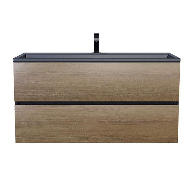 Тумба с раковиной для ванной для ванной Uperwood Barsa 100 см, раковина черная, подвесная тумба черная/дуб сонома фото 5