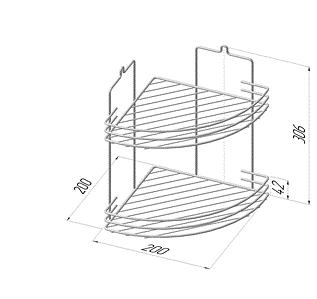 Полка угловая 2-ярусная высокая, форма овал, высота бортика 3 прута, эконом арт. 252-2 Опт фото 1