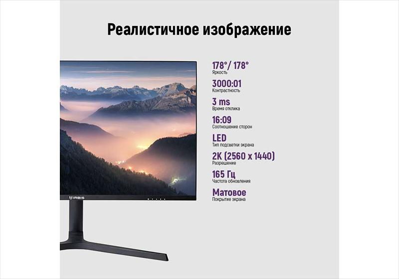 Монитор IRBIS NOBLEVIEW 32'' LED Monitor 2560x1440, 16:9, VA, 300 cd/m2, 3000:1, 3ms, HDMI, DPх2, USB, Audio output, PJack 165Hz, Height, Tilt, Swiv, Pivot, внешн. бп, VESA 100x100, Black 3y (IMVW32QIDL) фото 2