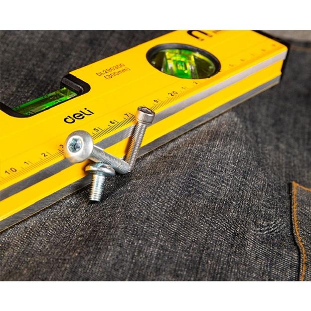 Измерительный и разметочный инструмент Deli Строительный уровень Deli DL290300 300мм, алюминиевый сплав, мягкие резиновые заглушки, магнит, измерение под углом 45° фото 6