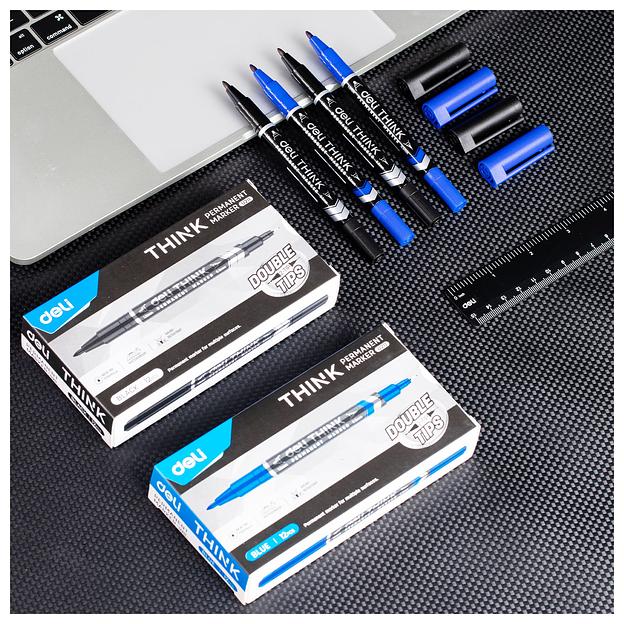 Маркер перманентный Deli EU211-BK Think двойной пиш. наконечник 0.5-1мм черный фото 6