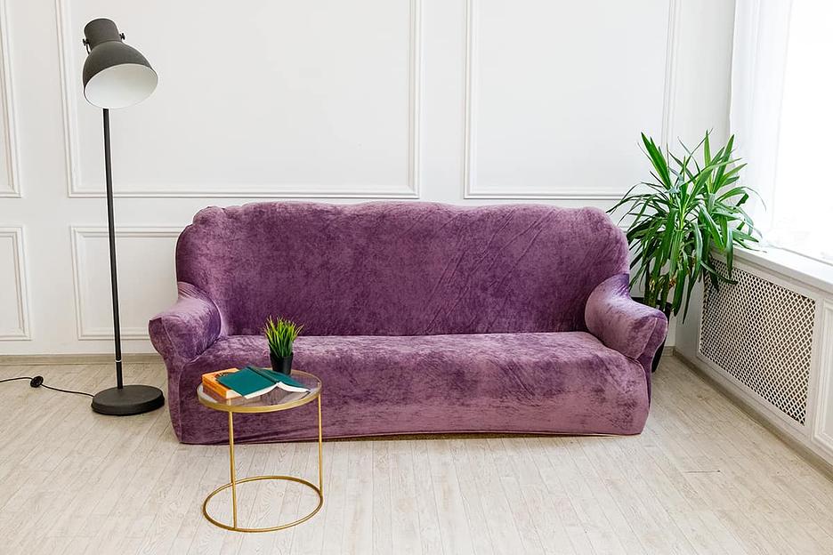 Чехол на трёхместный диван Чехлы&Пледы «Велюр Марсия» лиловый ОПТ фото 1