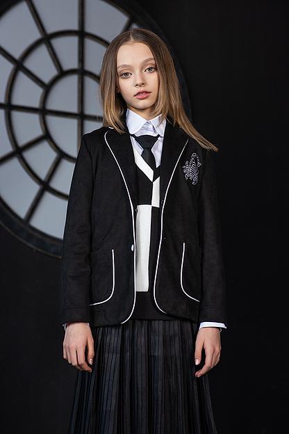 Трикотажный чёрный замшевый жакет на девочку ОПТ фото 3