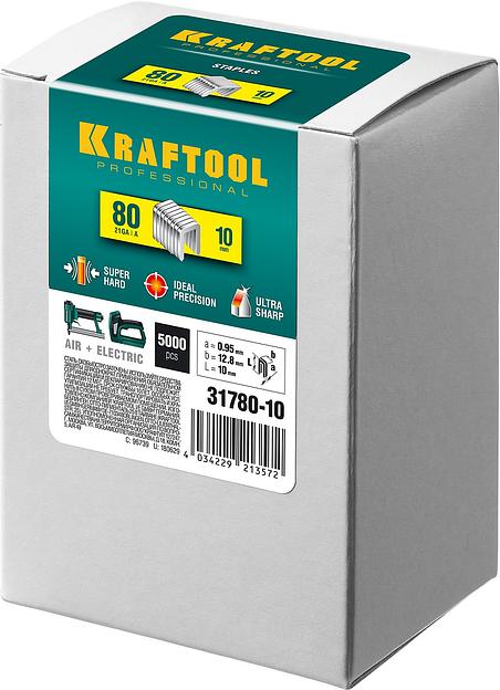 KRAFTOOL скобы тип 80 (BeA/Prebena A/Senco AT), 10 мм, калибр 21GA. 5000 шт (31780-10) фото 2