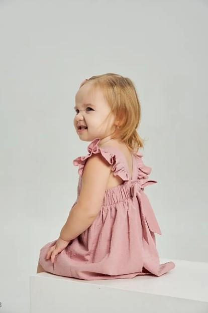 Платье для девочки с бантом цвет пепел розовый ОПТ фото 2