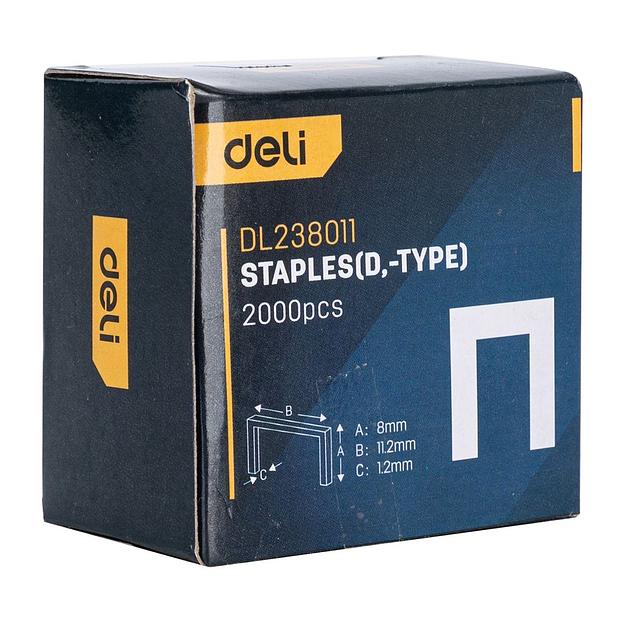 Степлеры, пистолеты, заклепочники Deli Набор скоб для степлера (Тип D) Deli DL238011 (8 х 11,2 х 1,2мм * 2000 шт) фото 5