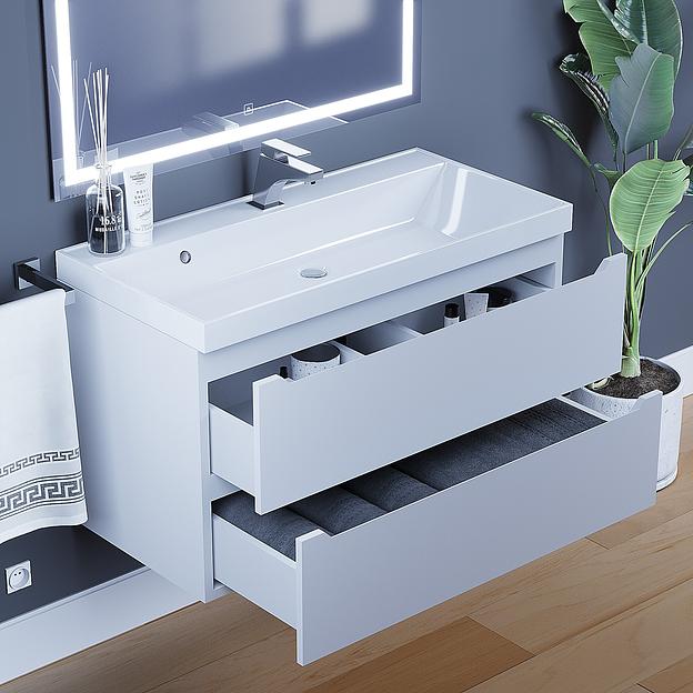 Тумба под раковину для ванной Uperwood Tanos 90 см, подвесная, белая матовая фото 4