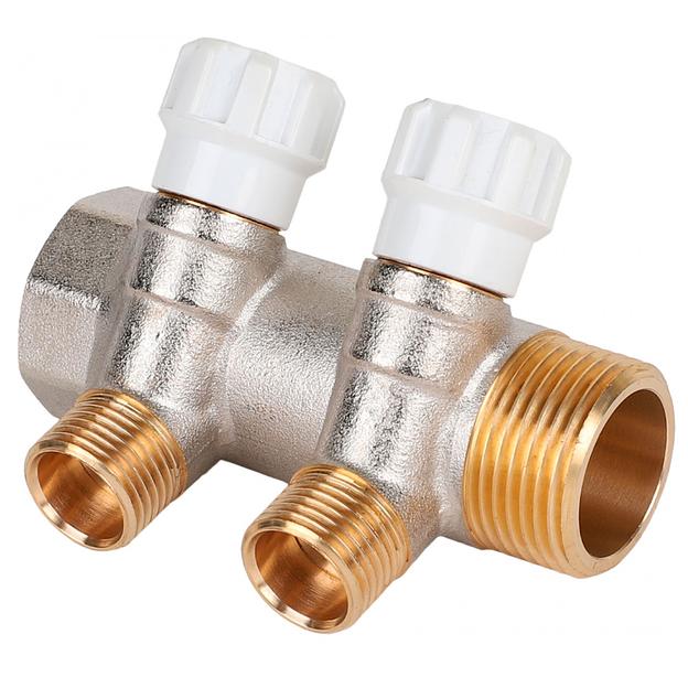 Коллектор латунный с регулирующими вентилями MVI 1"x1/2" 2 вых. фото 1