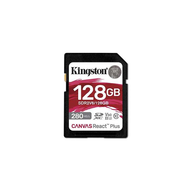 Карта памяти SDXC UHS-II Kingston Canvas React Plus 128 ГБ, 280 МБ/с, Class 10, SDR2V6/128GB, 1 шт., без адаптера фото 1