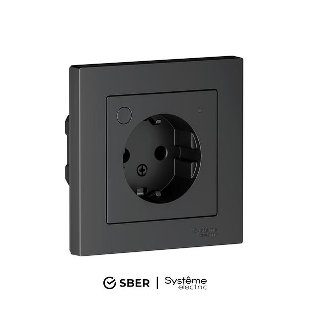 ATLASDESIGN SMART РОЗЕТКА с заземл., со шт., Zigbee, L+N, 16А, мех., КАРБОН фото 1