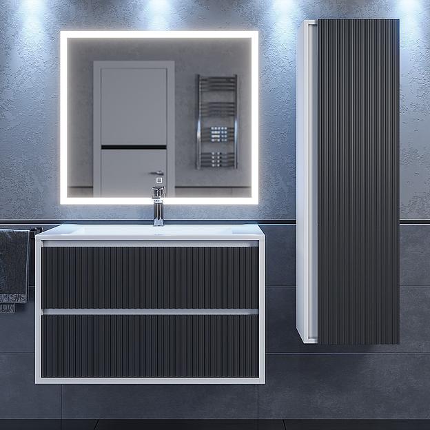 Тумба с раковиной для ванной Uperwood Next подвесная, 80 см, белая/графит, 2 ящика фото 1