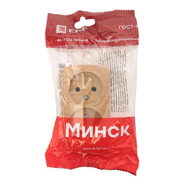 EKF EGR10-102-30 Розетка 2-местная ОП Минск 10А без заземления светлое дерево EKF фото 3