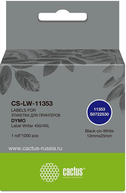 Этикетки Cactus CS-LW-11353 сег.:25x13мм черный белый 1000шт/рул Dymo Label Writer 450/4XL фото 1
