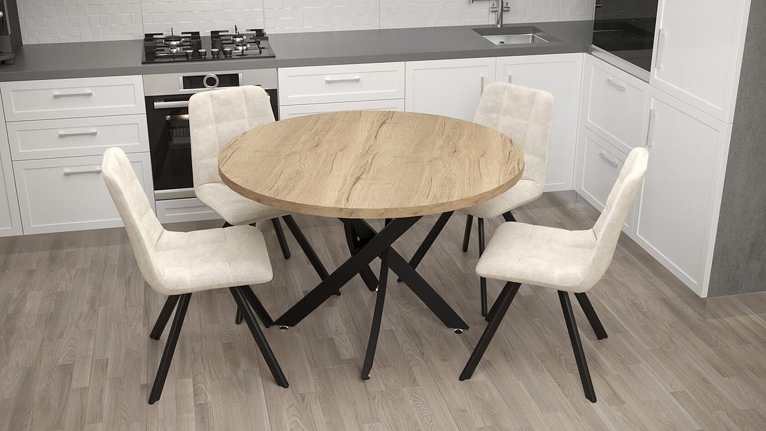 Стол Сингапур 90×90×75 см, чёрный, галифакс натуральный фото 1