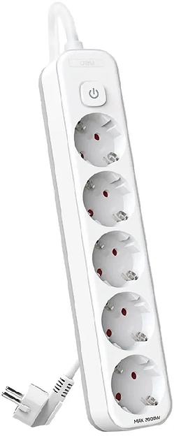 Сетевой фильтр Deli ET437 1.8м (5 розеток) белый (пакет ПЭ) фото 1