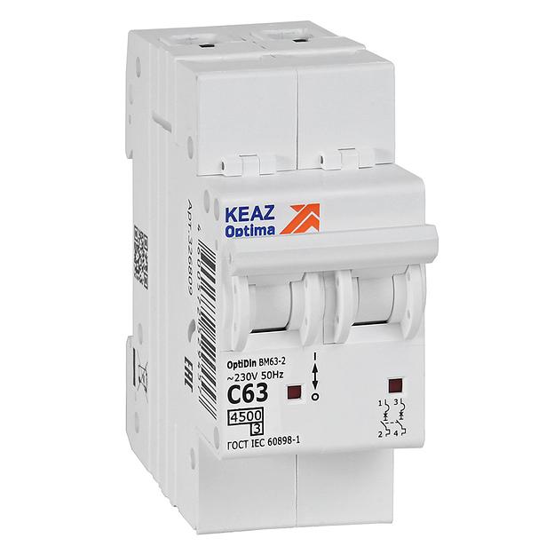 Выключатель автоматический модульный OptiDin BM63-2C63-4.5-УХЛ3 КЭАЗ 326809 фото 1