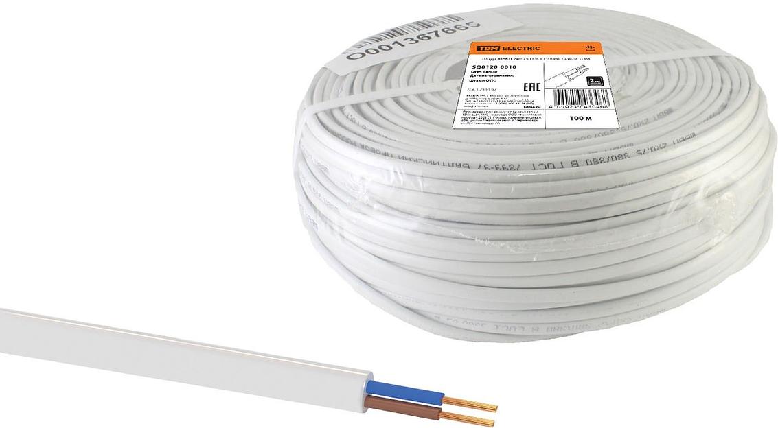 Шнур ШВВП 2х0,75 ГОСТ (100м), белый TDM фото 1