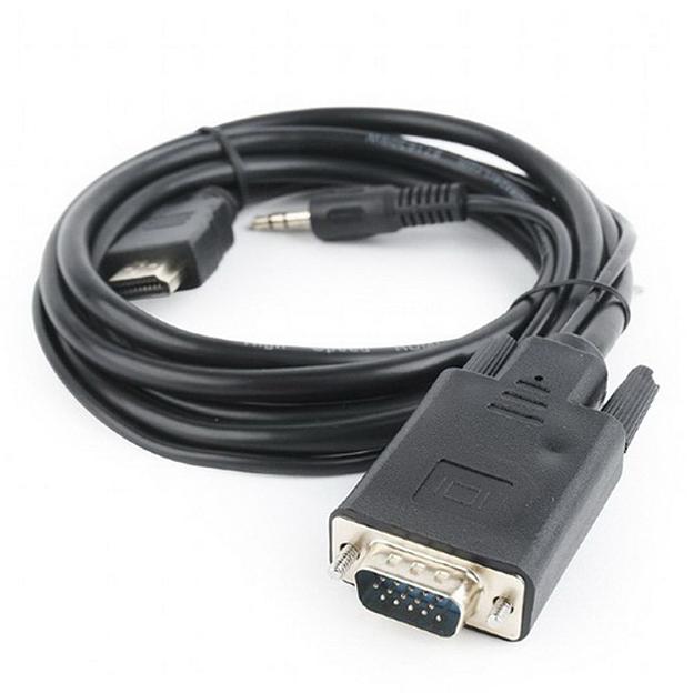 Cablexpert Кабель HDMI-VGA 19M/15M + 3.5Jack, 1.8м, черный, позол.разъемы, пакет (A-HDMI-VGA-03-6) фото 2