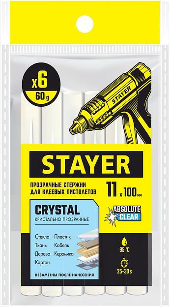 STAYER Cristal, 11 х 100 мм, 6 шт, прозрачные, универсальные клеевые стержни Professional (0682-H6) фото 2