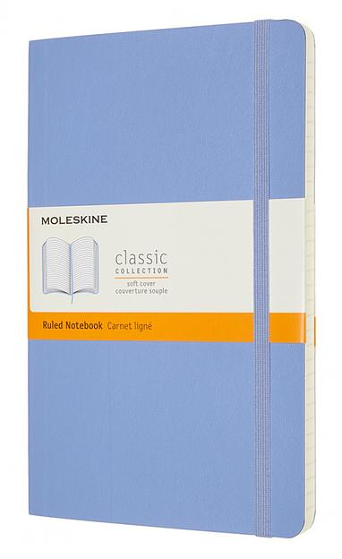 Блокнот Moleskine CLASSIC SOFT QP616B42 Large 130х210мм 192стр. линейка мягкая обложка голубая гортензия фото 1