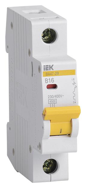 Выключатель автоматический IEK MVA20-1-016-B 16A тип B 4.5kA 1П 230В 1мод белый (упак.:1шт) фото 1