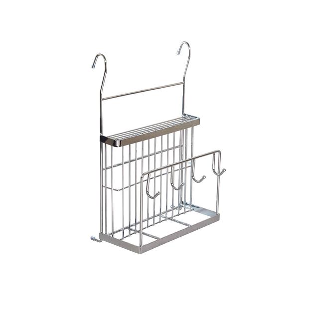 Полка для ножей и досок с крючками (250х130x390мм), хром фото 1
