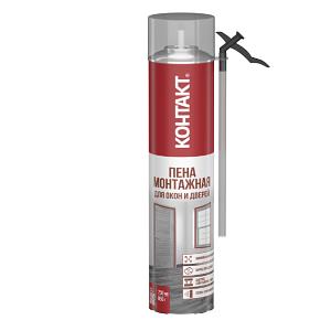 Пена монтажная для окон и дверей КОНТАКТ (750мл/850гр,12шт) (750 мл, 850г) фото 1