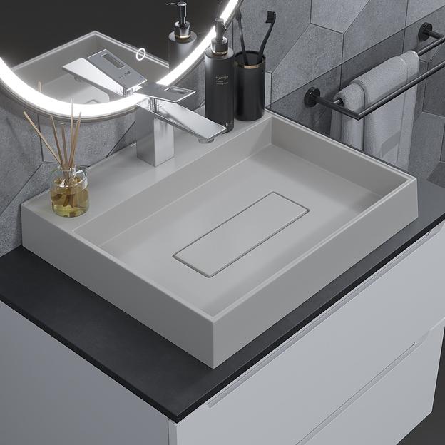 Раковина для ванной накладная кварцевая Uperwood Tanos Quartz 50 см, прямоугольная, жасмин фото 1