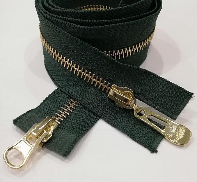 Молния металл №5 100см. 2зам. Золотой зуб Темно-зеленый фото 1