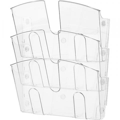 Лоток для документов настенный, 3 отделения, 430x310x32мм, прозрачный, Attache фото 1