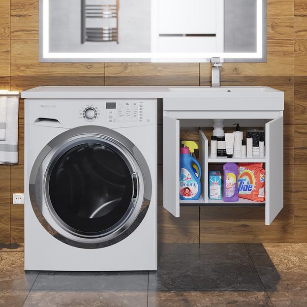 Тумба под стиральную машину с раковиной Uperwood Magenta 60/120 см, подвесная, белая, с дверцами, правая фото 5