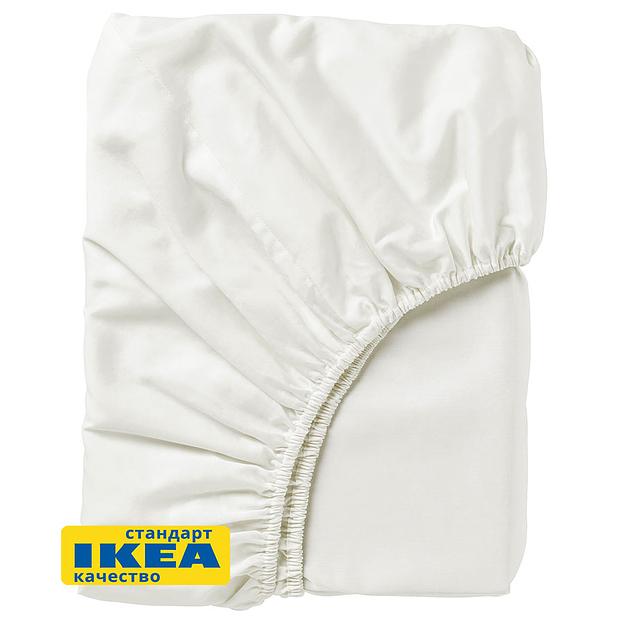 Простыня на резинке НАТЕСМИО (ИКЕА НАТТЭСМИН) 160x200, белый, сатин KL-60349455 фото 1