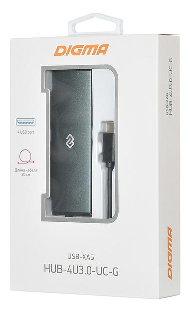 Разветвитель USB-C Digma HUB-4U3.0-UC-G 4порт. серый фото 6