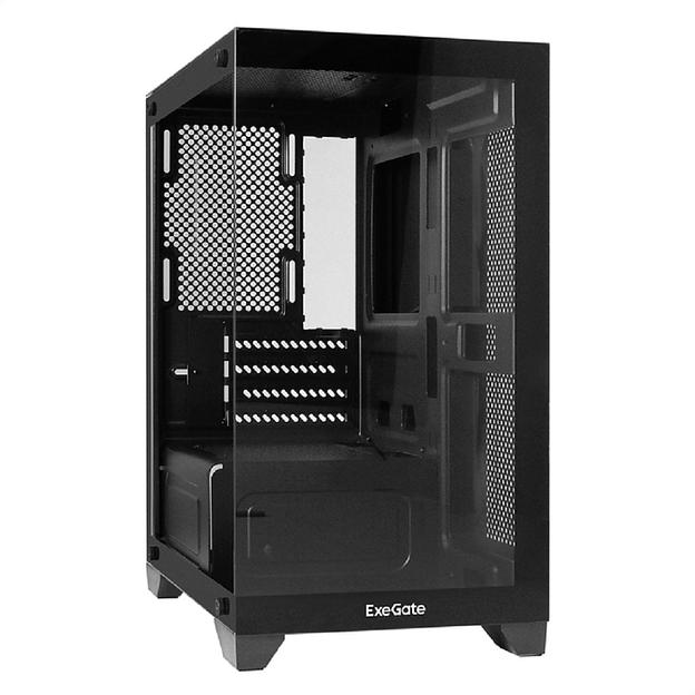 Exegate EX299006RUS Корпус Minitower ExeGate i3 SEA LE (mATX, без БП, 1*USB+1*USB3.0, HD аудио, черный, 1 вент. 12см с RGB подсветкой, передняя и боковая панели - закаленное стекло) фото 1