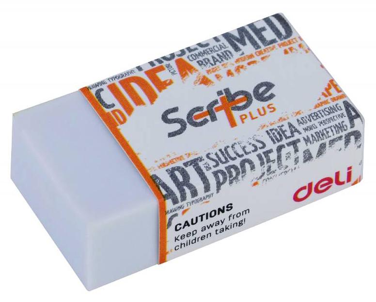Ластик Deli EH00310 Scribe Plus 40x22x12мм белый индивидуальная картонная упаковка фото 1