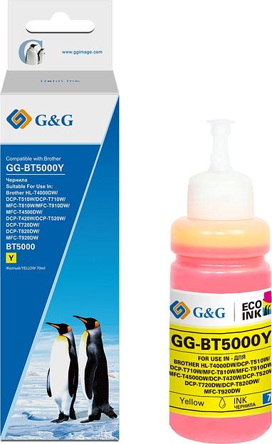 Чернила G&G GG-BT5000Y желтый70мл для Brother HL-T4000DW/DCP-T510W/DCP-T710W/MFC-T810W/ фото 1
