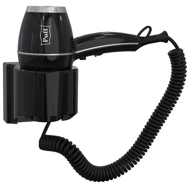 Фен для волос настенный "Puff-1800Вl", черный, 1,8 кВт, 18х11х24,4 см фото 1