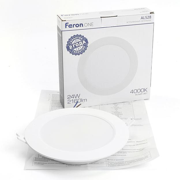Светильник светодиодный ДВО-24w 4000K 2160Лм slim белый Feron.ONE фото 10