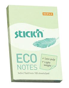 Блок самоклеящийся бумажный Stick`n ECO 21744 51x76мм 100лист. 60г/м2 пастель зеленый фото 1