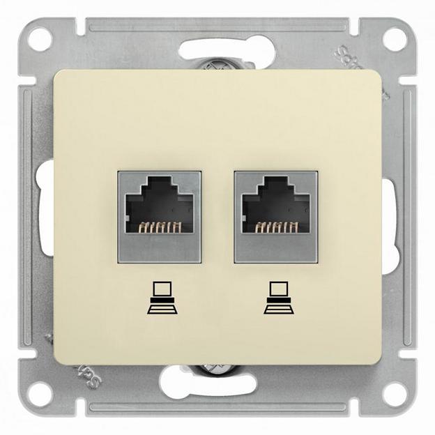 Systeme electric GSL000285KK GLOSSA РОЗЕТКА двойная компьютерная RJ45+RJ45, кат.5E, механизм, БЕЖЕВЫЙ фото 1