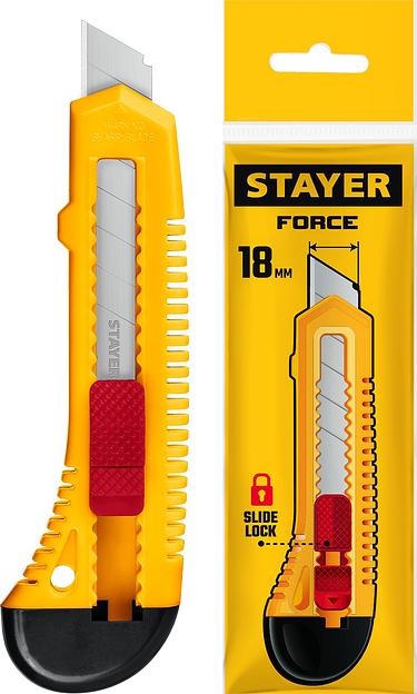STAYER FORCE, 18 мм, нож упрочненный из АБС пластика со сдвижным фиксатором (0911) фото 1