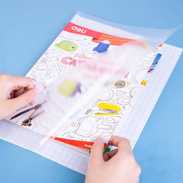 Пленка Deli EH830 Macaron для книги (набор 10шт) ПП 80мкм гладкая прозр. 360х500мм фото 7