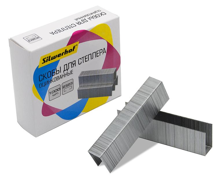 Скобы для степлера 23/23 Silwerhof оцинкованные кор.карт. (упак.:1000шт.) фото 1