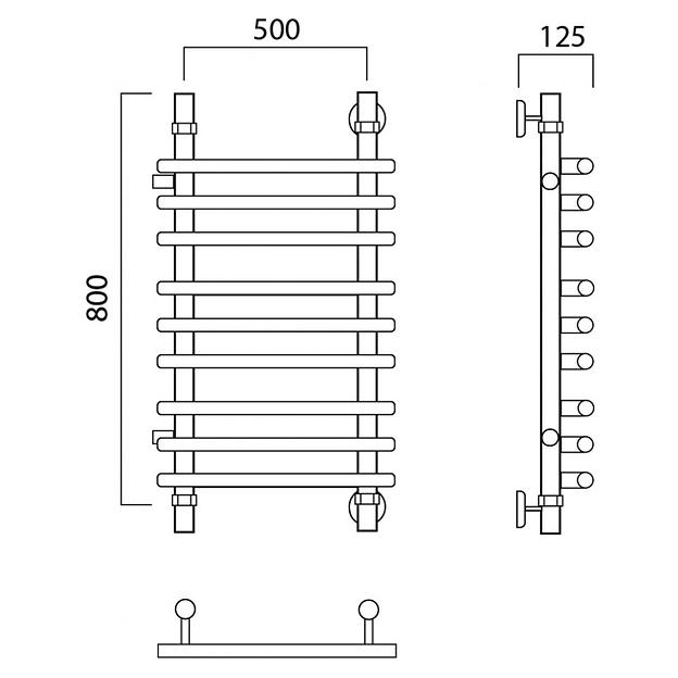 Полотенцесушитель водяной Роснерж Нео 1 L106011 80x50 с боковым подключением 600 групповой фото 2