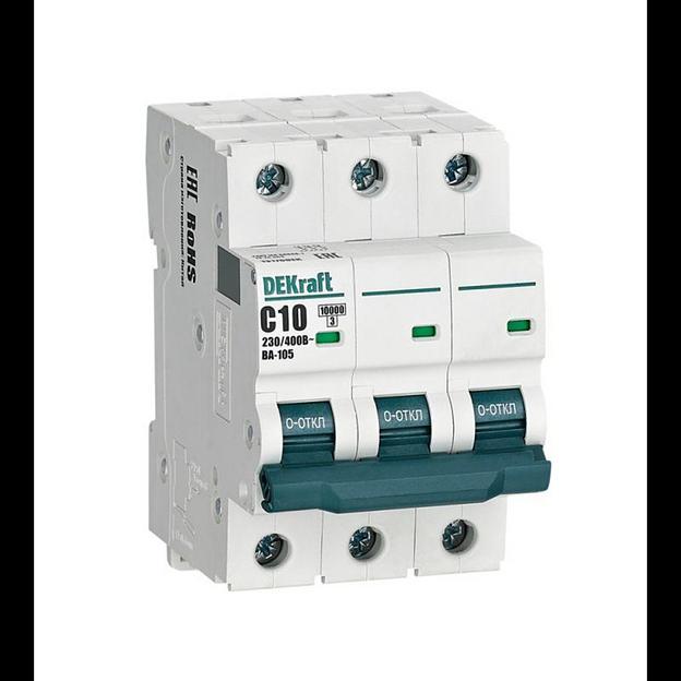 Выключатель автоматический модульный 3п C 10А 10кА ВА-105 DEKraft 13176DEK фото 1