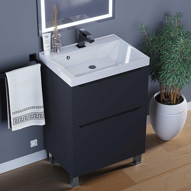 Тумба под раковину для ванной Uperwood Tanos, 60 см, напольная, черная матовая, 2 ящика фото 8